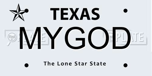 MYGOD Texas License Plate