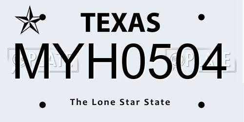 MYH0504 Texas License Plate