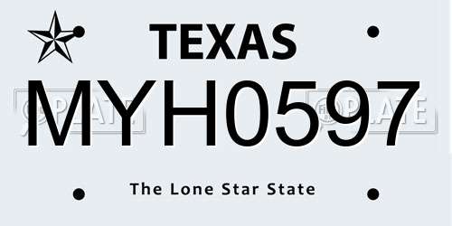MYH0597 Texas License Plate