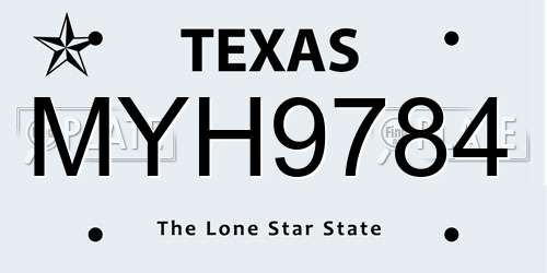 MYH9784 Texas License Plate
