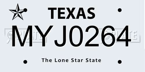 MYJ0264 Texas License Plate