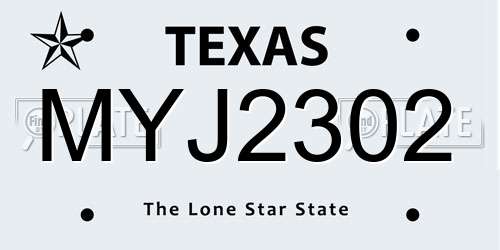 MYJ2302 Texas License Plate