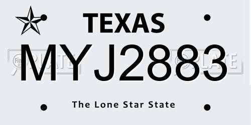 MYJ2883 Texas License Plate