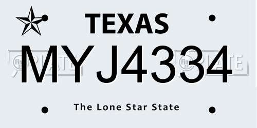 MYJ4334 Texas License Plate