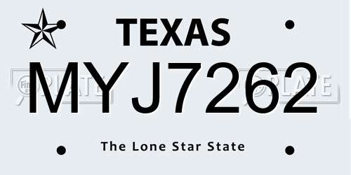 MYJ7262 Texas License Plate