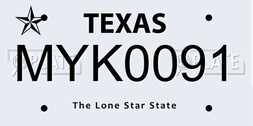 MYK0091 Texas License Plate