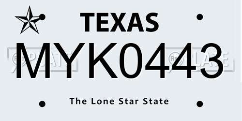 MYK0443 Texas License Plate