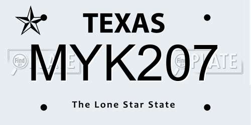 MYK207 Texas License Plate