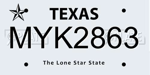 MYK2863 Texas License Plate