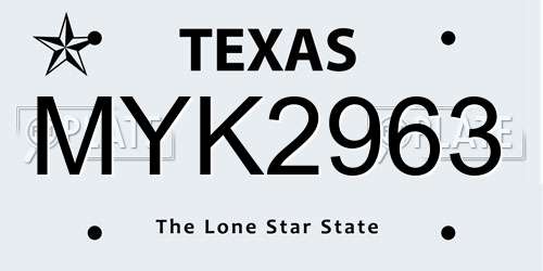 MYK2963 Texas License Plate