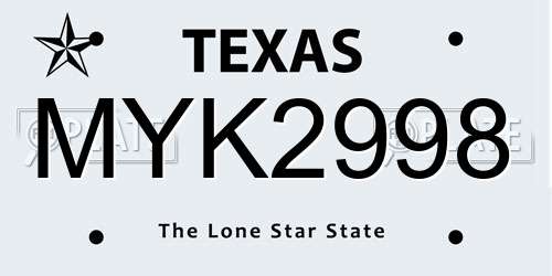 MYK2998 Texas License Plate