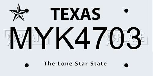 MYK4703 Texas License Plate
