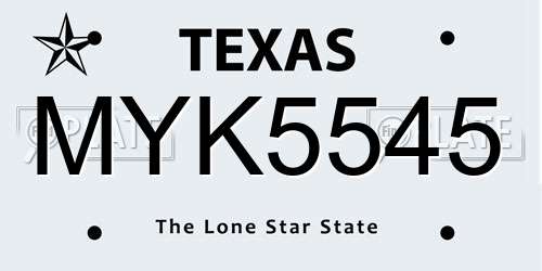 MYK5545 Texas License Plate