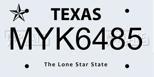 MYK6485 Texas License Plate