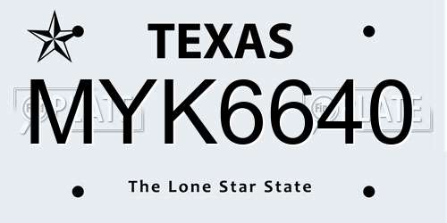 MYK6640 Texas License Plate