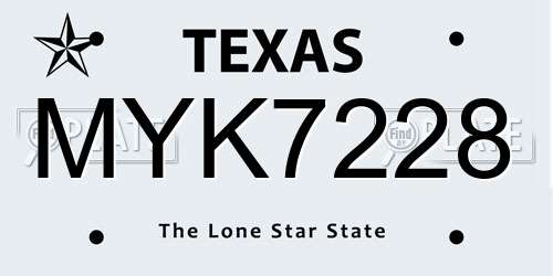 MYK7228 Texas License Plate