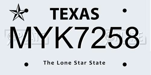 MYK7258 Texas License Plate