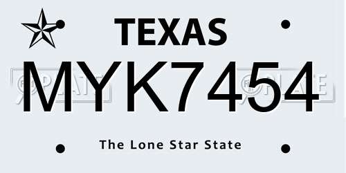 MYK7454 Texas License Plate