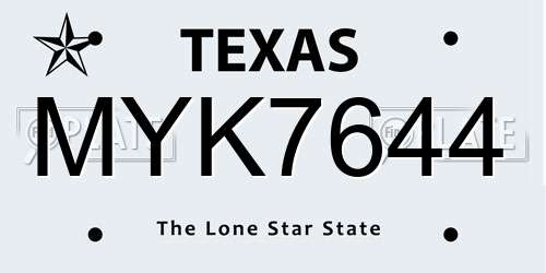 MYK7644 Texas License Plate