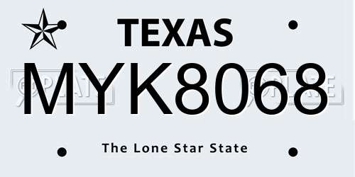 MYK8068 Texas License Plate