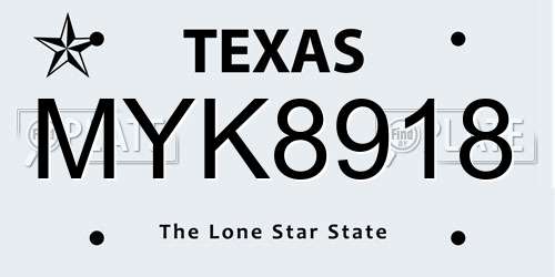 MYK8918 Texas License Plate