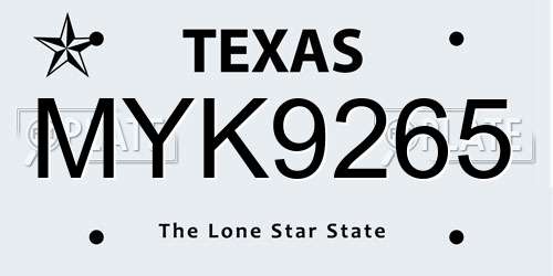MYK9265 Texas License Plate