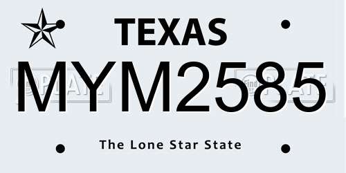 MYM2585 Texas License Plate