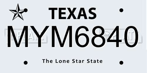 MYM6840 Texas License Plate