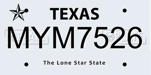 MYM7526 Texas License Plate