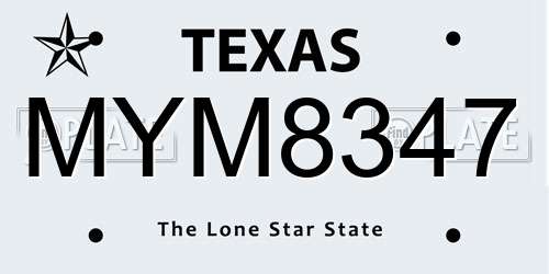 MYM8347 Texas License Plate