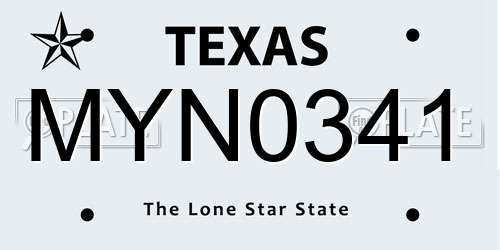 MYN0341 Texas License Plate