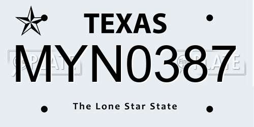 MYN0387 Texas License Plate