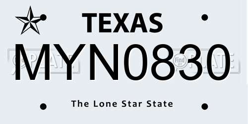 MYN0830 Texas License Plate