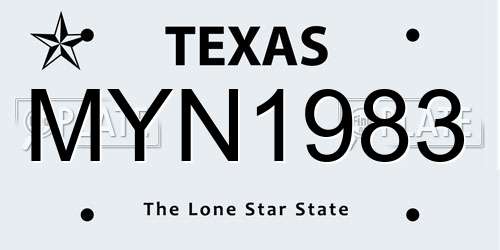 MYN1983 Texas License Plate