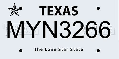 MYN3266 Texas License Plate