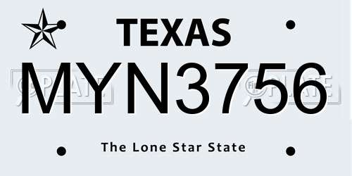 MYN3756 Texas License Plate