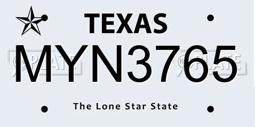MYN3765 Texas License Plate