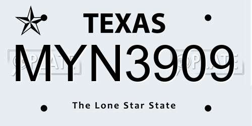 MYN3909 Texas License Plate