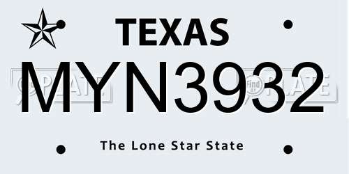 MYN3932 Texas License Plate