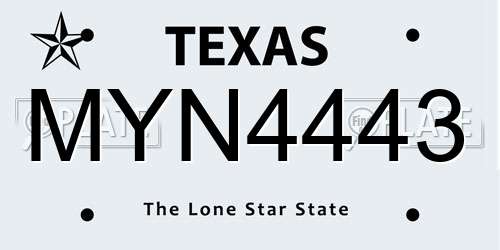 MYN4443 Texas License Plate
