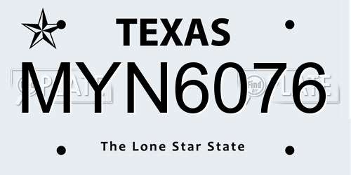 MYN6076 Texas License Plate