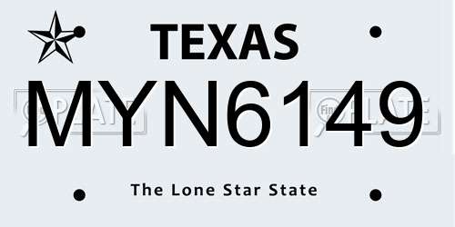 MYN6149 Texas License Plate