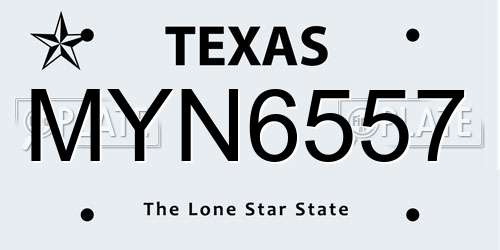MYN6557 Texas License Plate