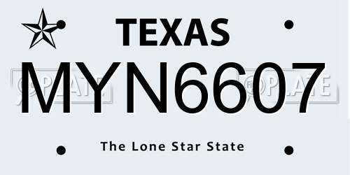 MYN6607 Texas License Plate