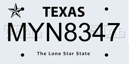 MYN8347 Texas License Plate