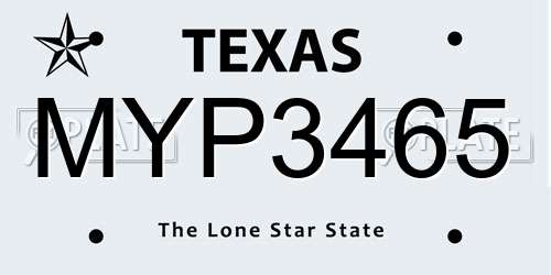 MYP3465 Texas License Plate