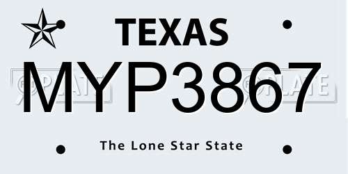 MYP3867 Texas License Plate