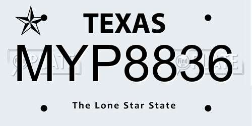 MYP8836 Texas License Plate