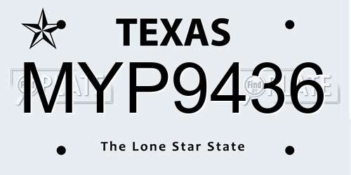 MYP9436 Texas License Plate