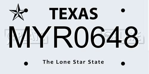 MYR0648 Texas License Plate